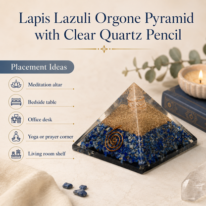 Lapis Lazuli Orgone pyramid, Clear Quartz Crystal Pencil  DestGlow