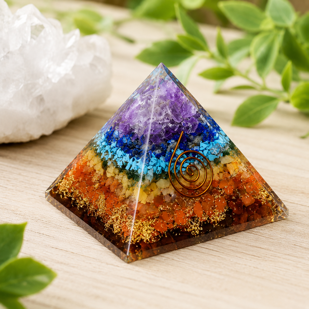 7 Chakra Orgone pyramid With Clear Quartz Crystal Pencil  DestGlow