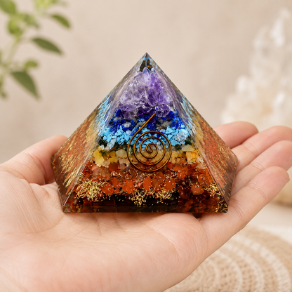 7 Chakra Orgone pyramid With Clear Quartz Crystal Pencil  DestGlow