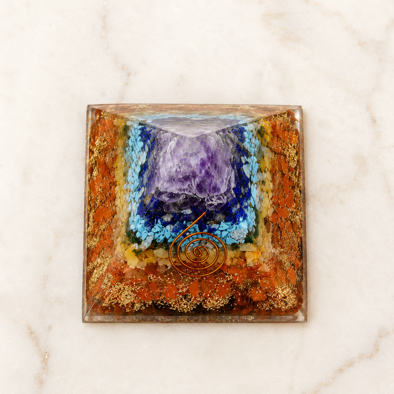 7 Chakra Orgone pyramid With Clear Quartz Crystal Pencil  DestGlow