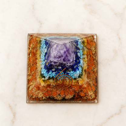 7 Chakra Orgone pyramid With Clear Quartz Crystal Pencil  DestGlow