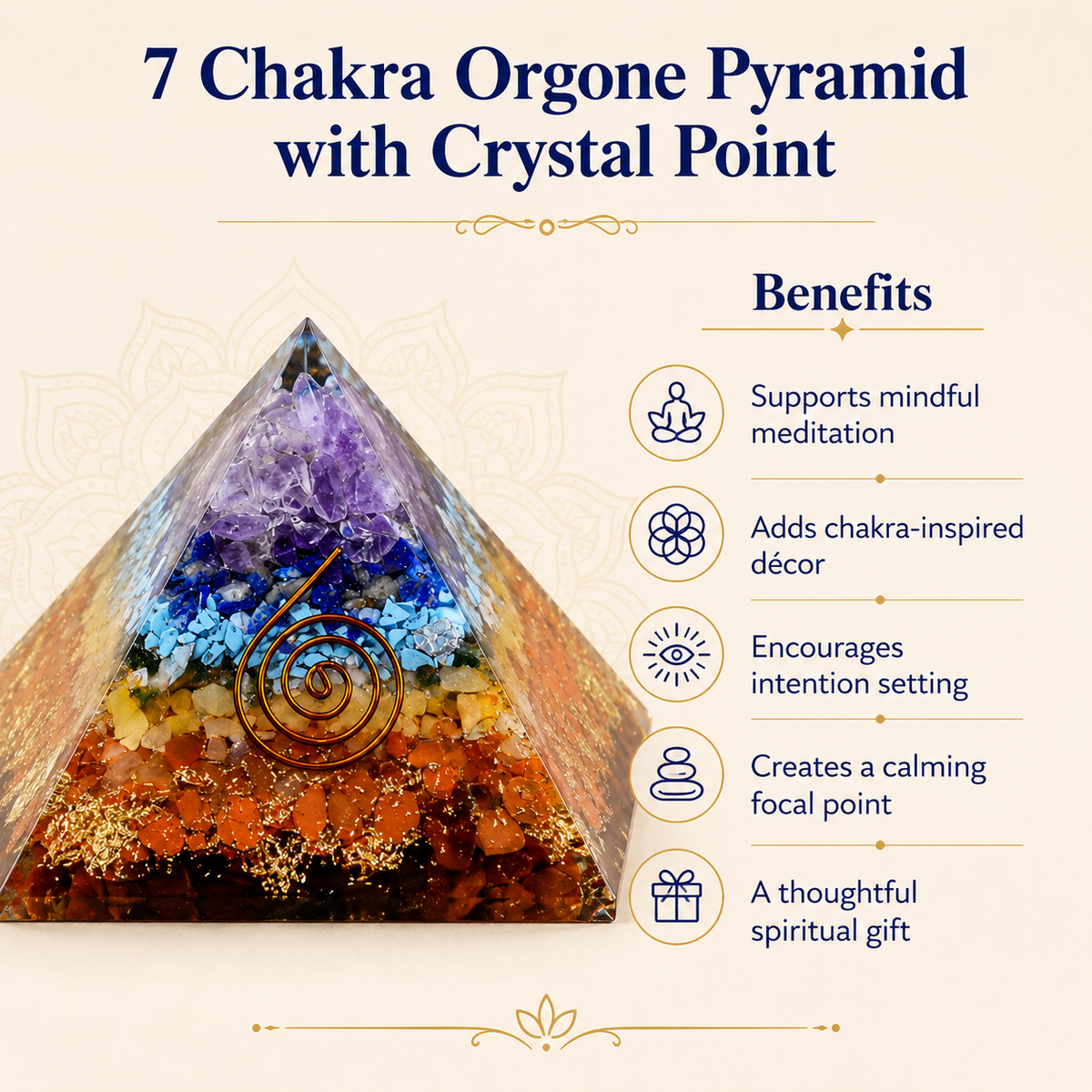 7 Chakra Orgone pyramid With Clear Quartz Crystal Pencil  DestGlow