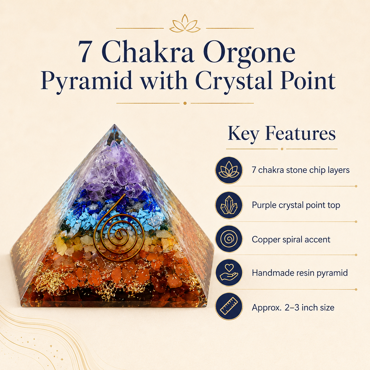 7 Chakra Orgone pyramid With Clear Quartz Crystal Pencil  DestGlow