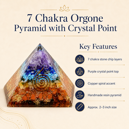 7 Chakra Orgone pyramid With Clear Quartz Crystal Pencil  DestGlow