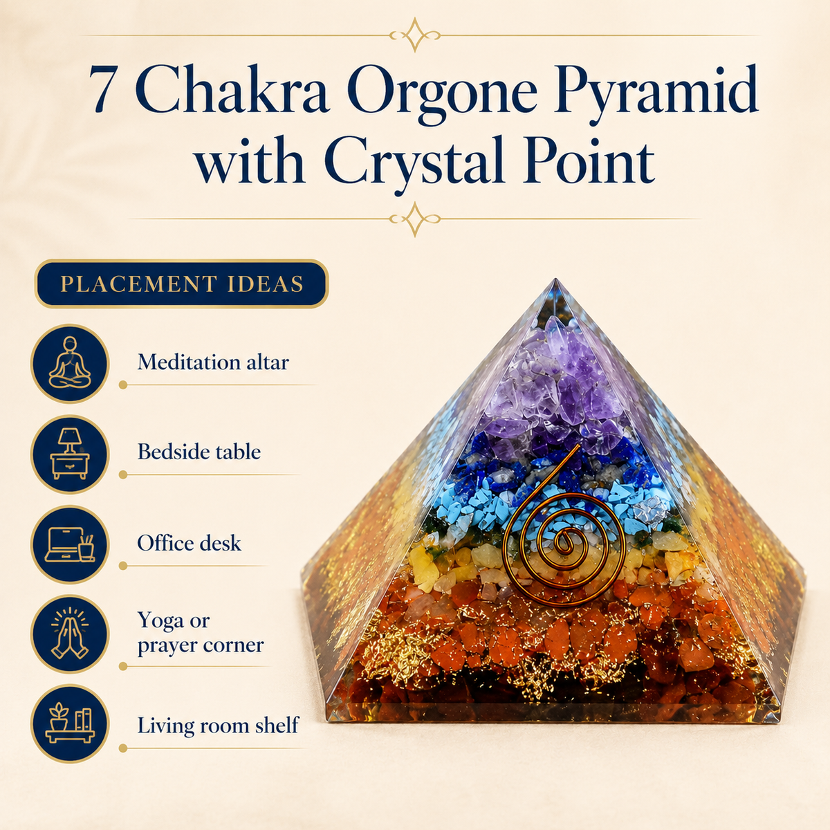 7 Chakra Orgone pyramid With Clear Quartz Crystal Pencil  DestGlow