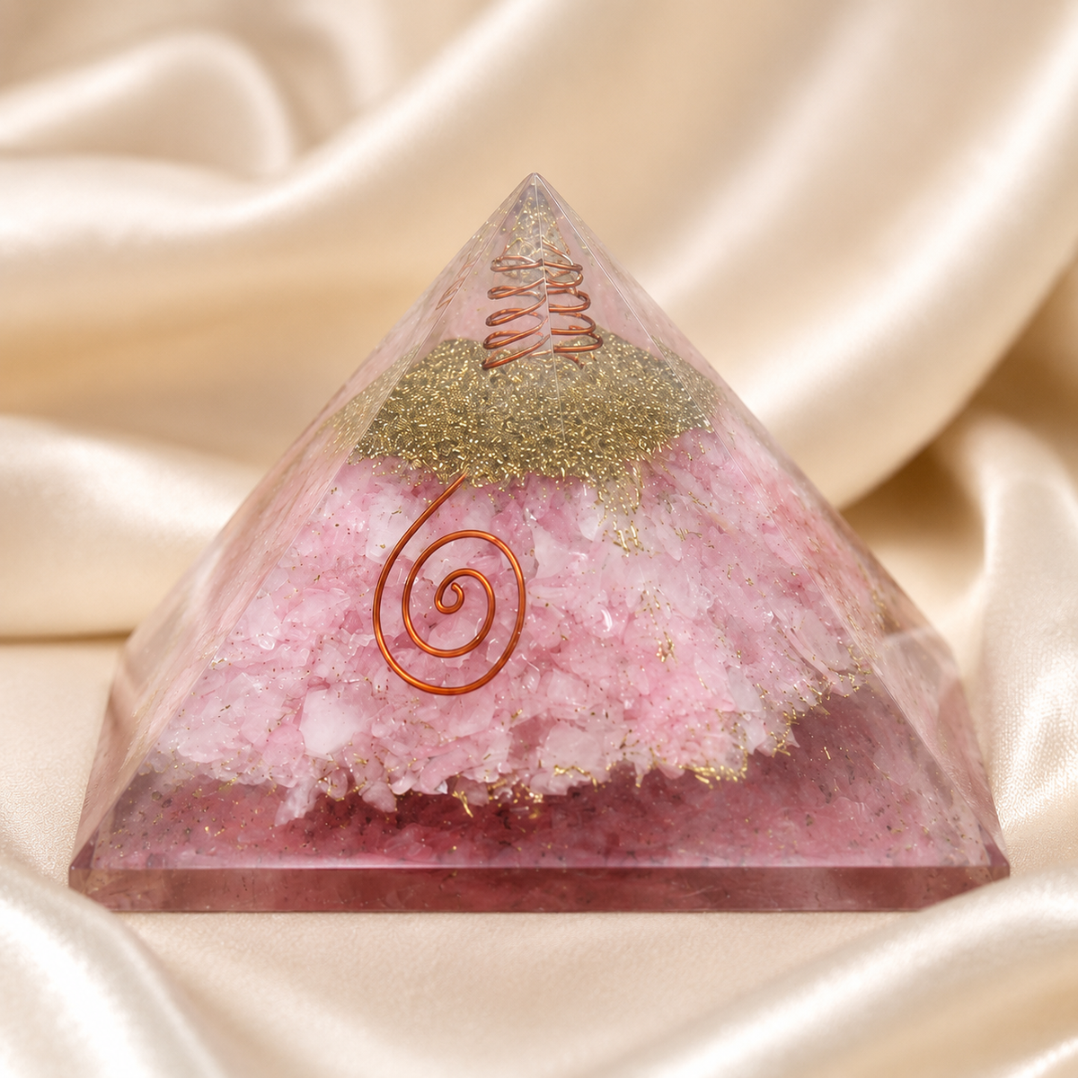 Rose Quartz Orgone pyramid, Clear Quartz Crystal Pencil  DestGlow