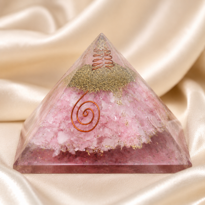 Rose Quartz Orgone pyramid, Clear Quartz Crystal Pencil  DestGlow