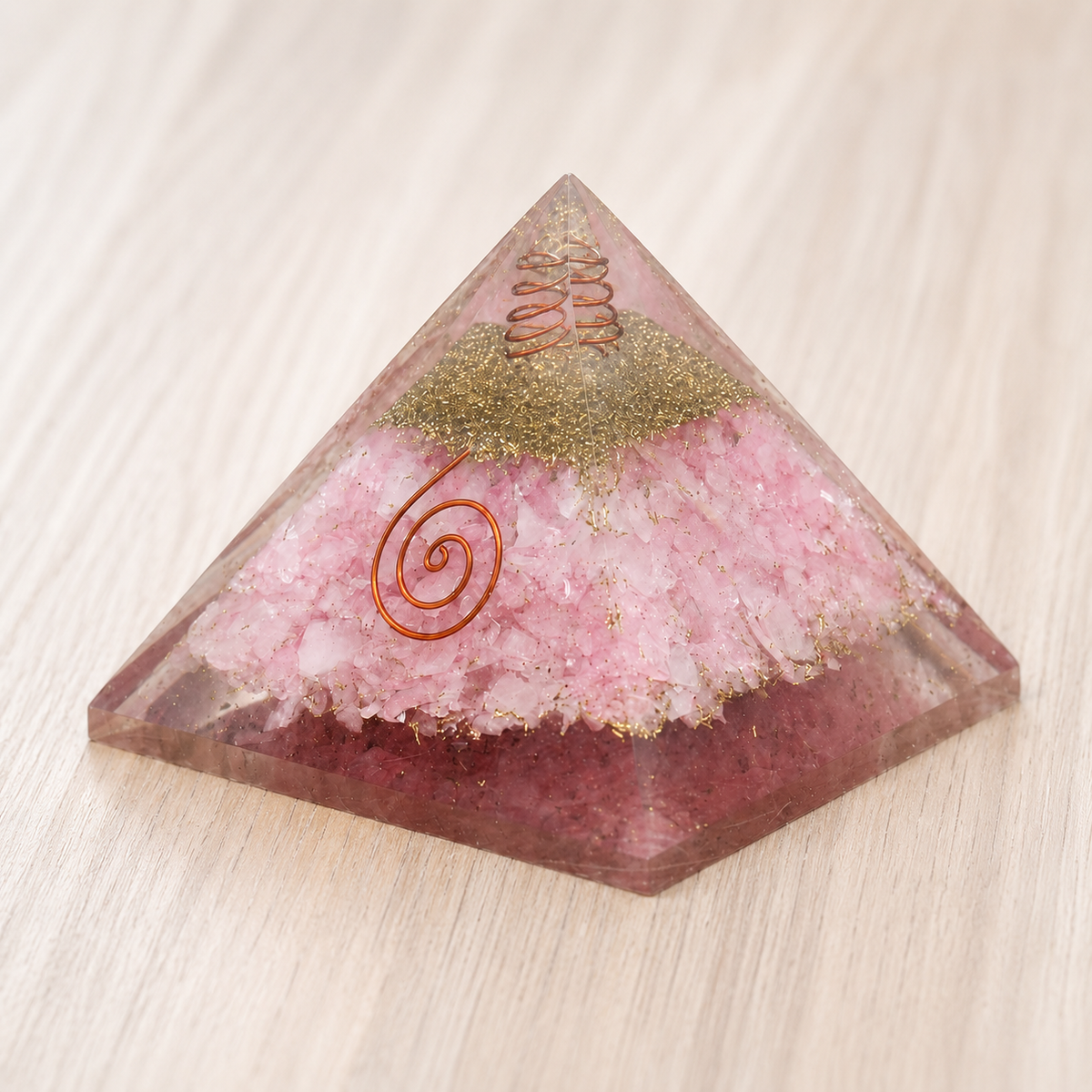 Rose Quartz Orgone pyramid, Clear Quartz Crystal Pencil  DestGlow