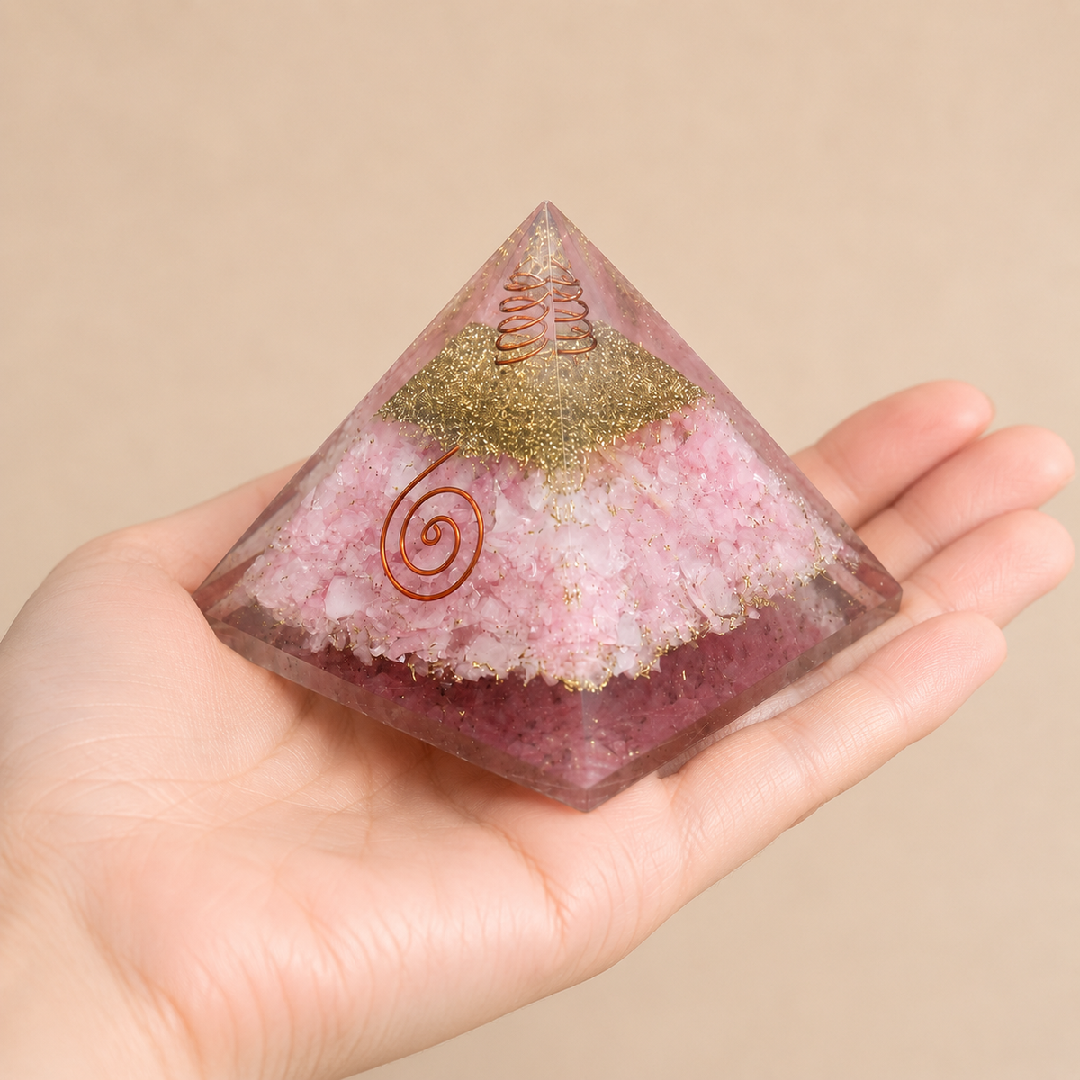Rose Quartz Orgone pyramid, Clear Quartz Crystal Pencil  DestGlow