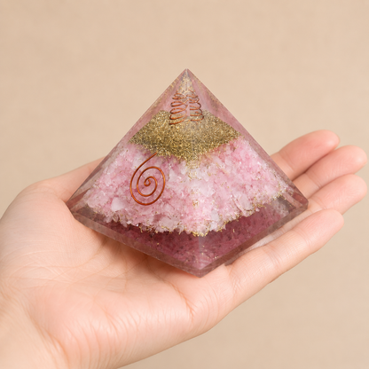 Rose Quartz Orgone pyramid, Clear Quartz Crystal Pencil  DestGlow