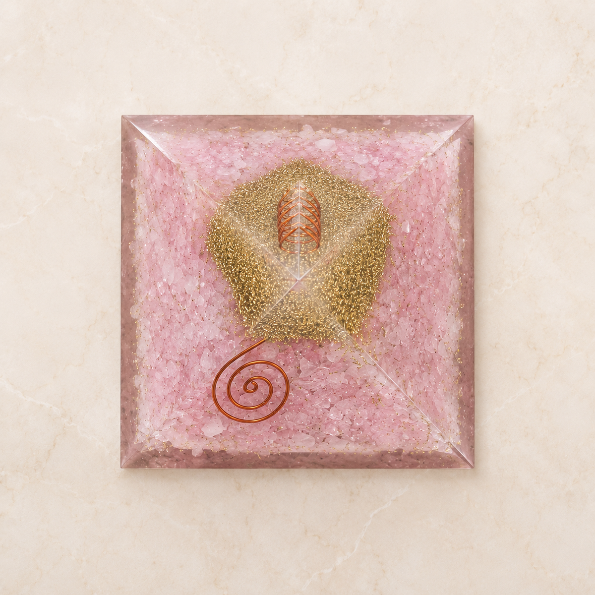 Rose Quartz Orgone pyramid, Clear Quartz Crystal Pencil  DestGlow