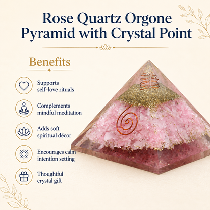 Rose Quartz Orgone pyramid, Clear Quartz Crystal Pencil  DestGlow