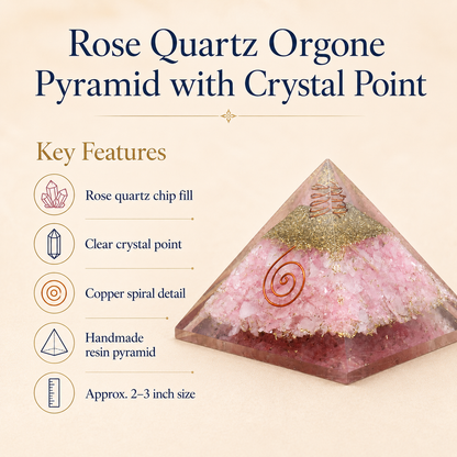 Rose Quartz Orgone pyramid, Clear Quartz Crystal Pencil  DestGlow
