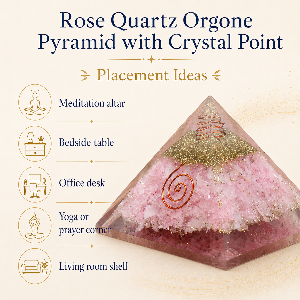 Rose Quartz Orgone pyramid, Clear Quartz Crystal Pencil  DestGlow