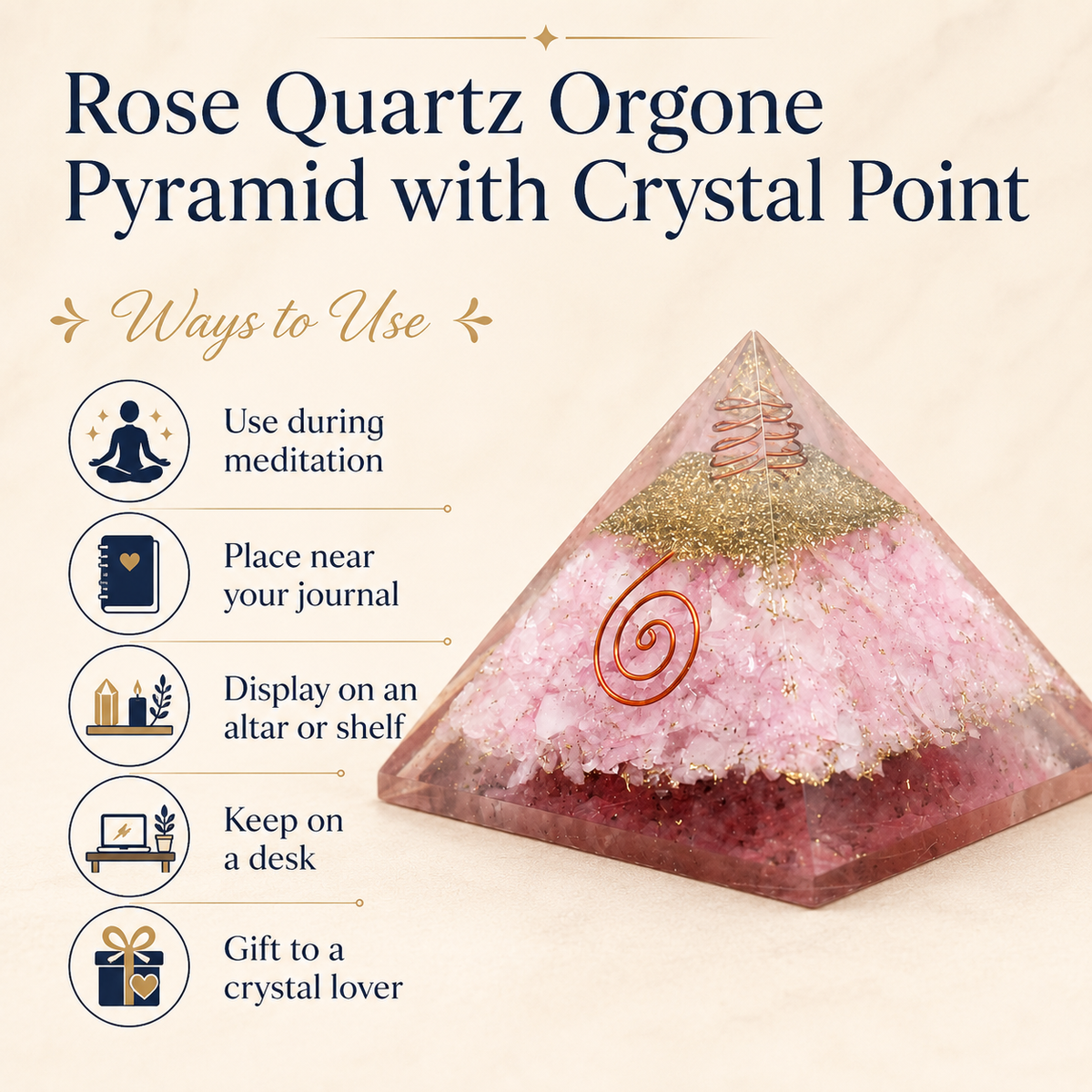 Rose Quartz Orgone pyramid, Clear Quartz Crystal Pencil  DestGlow