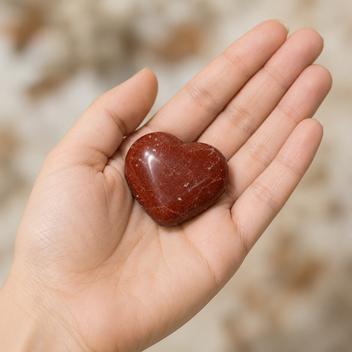 Red Jasper Heart Crystal, Puffy Mini 1 Inch Pocket Crystal Heart  DestGlow