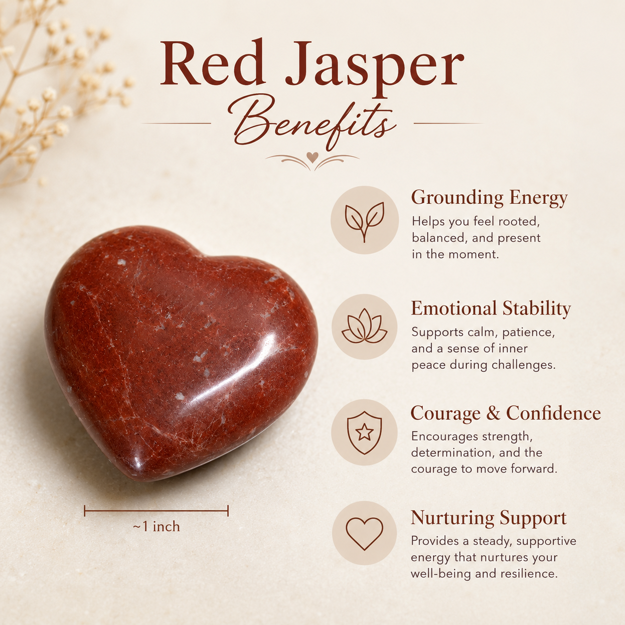 Red Jasper Heart Crystal, Puffy Mini 1 Inch Pocket Crystal Heart  DestGlow