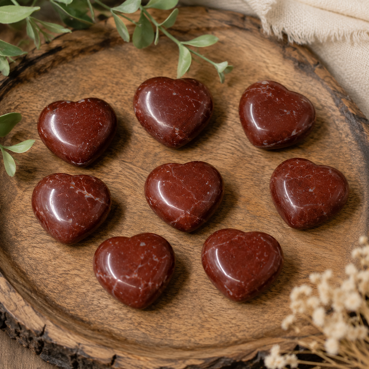 Red Jasper Heart Crystal, Puffy Mini 1 Inch Pocket Crystal Heart  DestGlow