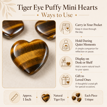 Tiger Eye Heart Crystal, Puffy Mini 1 Inch Pocket Crystal Heart  DestGlow