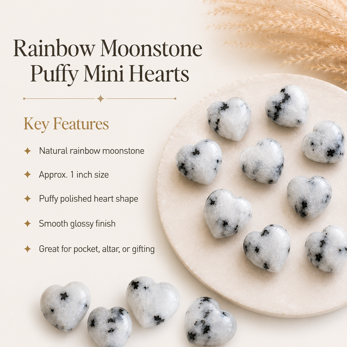 Rainbow Moonstone Heart Crystal, Puffy Mini 1 Inch Pocket Crystal Heart  DestGlow