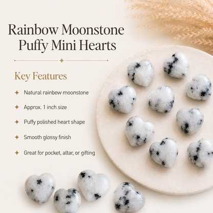 Rainbow Moonstone Heart Crystal, Puffy Mini 1 Inch Pocket Crystal Heart  DestGlow