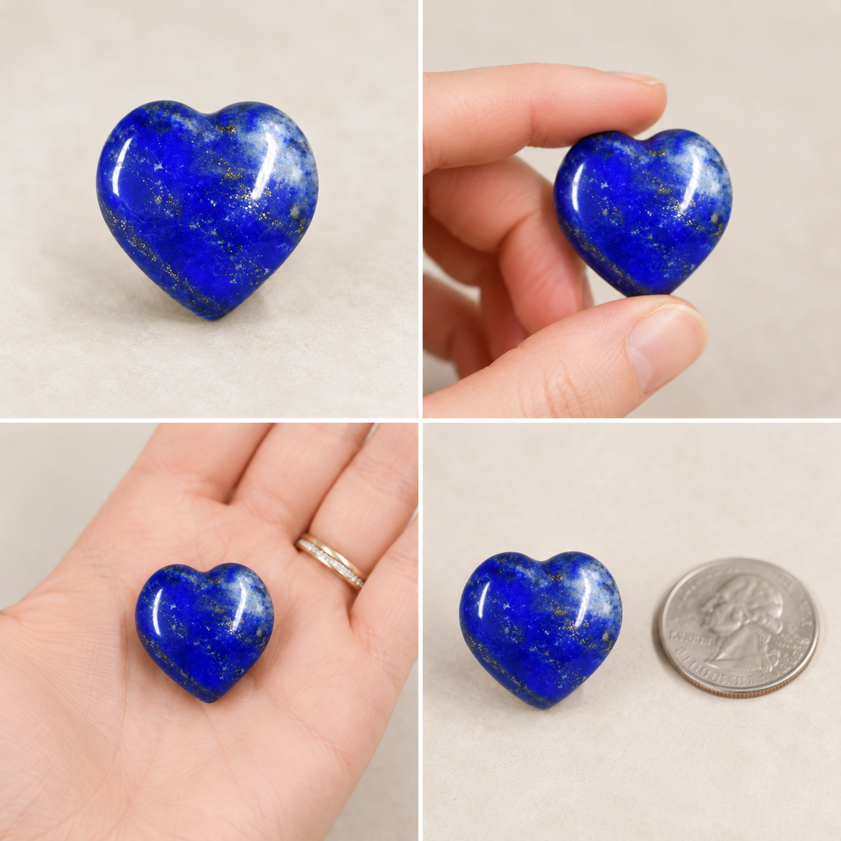 Lapis Lazuli Heart Crystal, Puffy Mini 1 Inch Pocket Crystal Heart  DestGlow