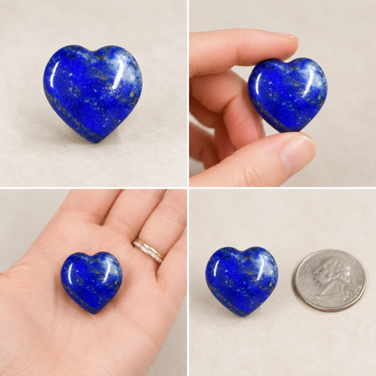 Lapis Lazuli Heart Crystal, Puffy Mini 1 Inch Pocket Crystal Heart  DestGlow