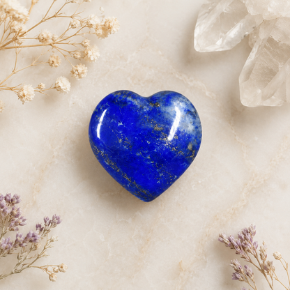 Lapis Lazuli Heart Crystal, Puffy Mini 1 Inch Pocket Crystal Heart  DestGlow