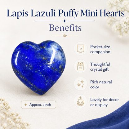 Lapis Lazuli Heart Crystal, Puffy Mini 1 Inch Pocket Crystal Heart  DestGlow