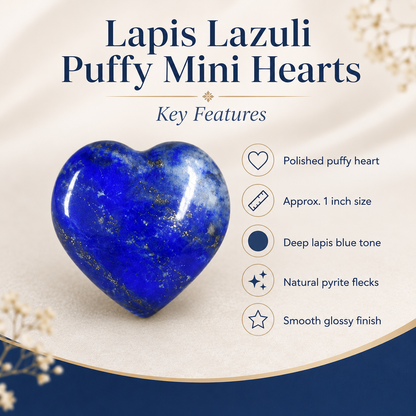 Lapis Lazuli Heart Crystal, Puffy Mini 1 Inch Pocket Crystal Heart  DestGlow