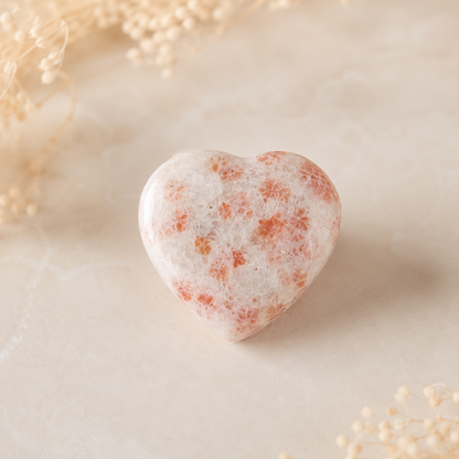 Sunstone Heart Crystal, Puffy Mini 1 Inch Pocket Crystal Heart.  DestGlow