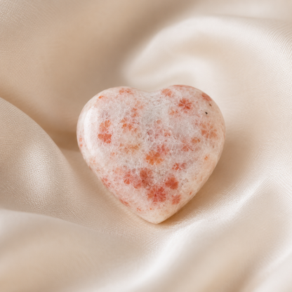 Sunstone Heart Crystal, Puffy Mini 1 Inch Pocket Crystal Heart.  DestGlow