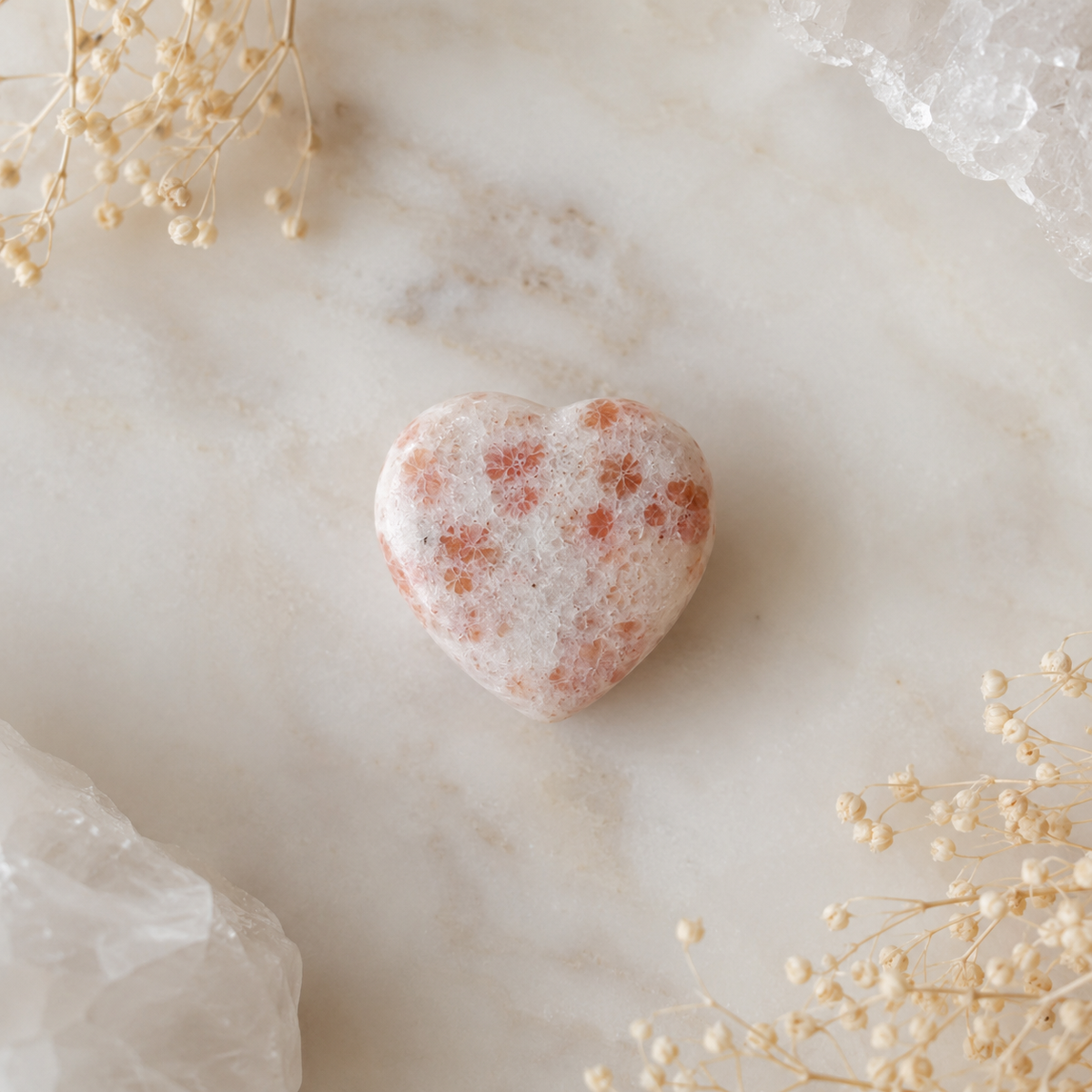 Sunstone Heart Crystal, Puffy Mini 1 Inch Pocket Crystal Heart.  DestGlow