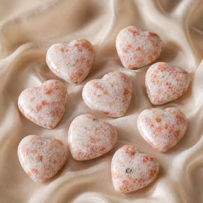 Sunstone Heart Crystal, Puffy Mini 1 Inch Pocket Crystal Heart.  DestGlow