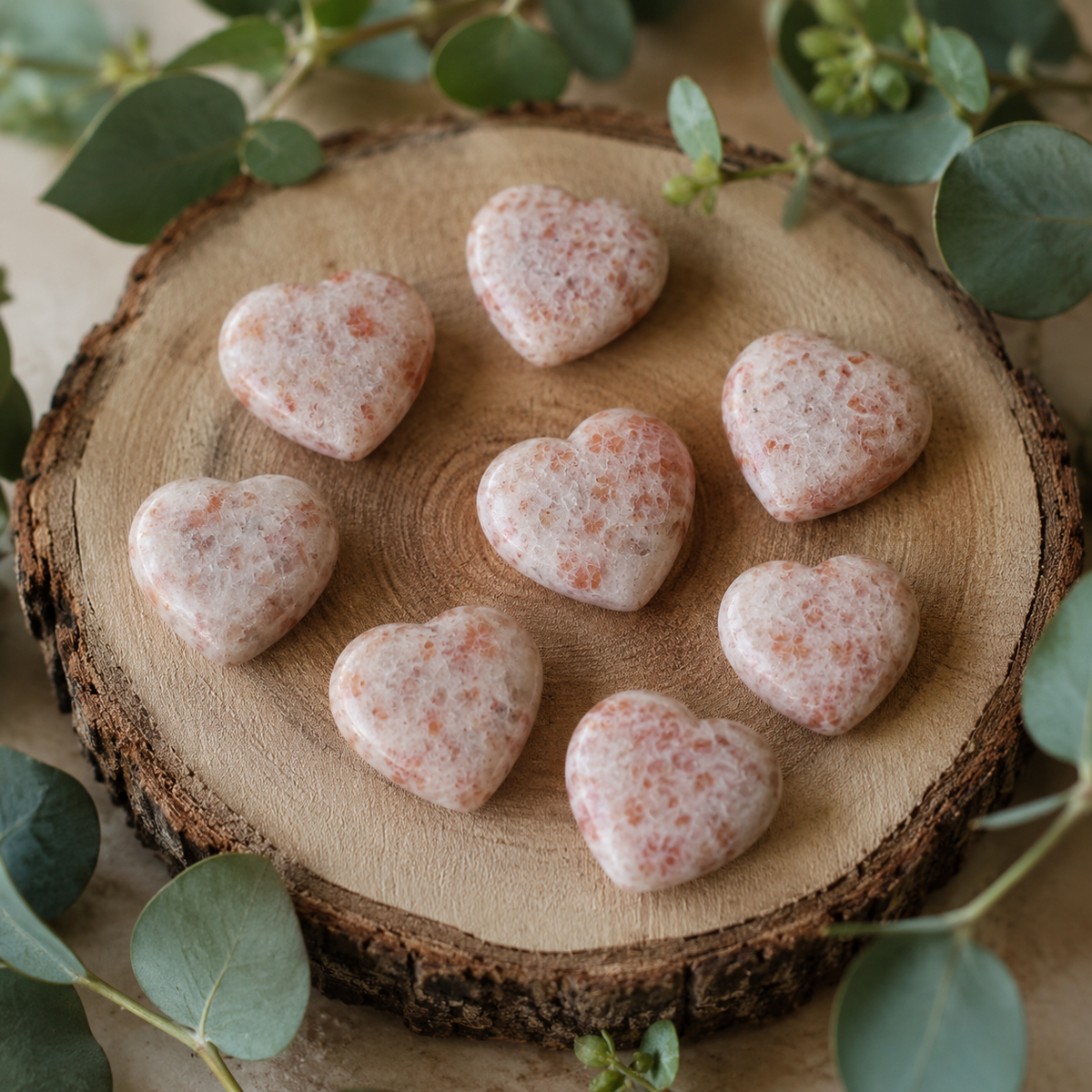 Sunstone Heart Crystal, Puffy Mini 1 Inch Pocket Crystal Heart.  DestGlow
