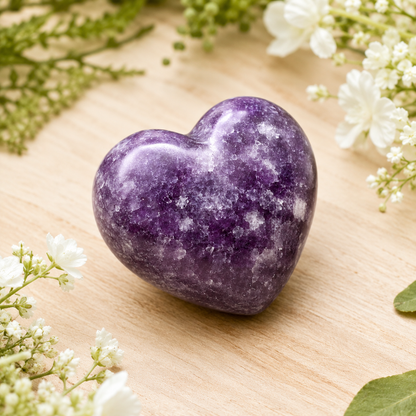 Polished Lepidolite Heart Crystal, Puffy Mini 2 Inch Pocket Crystal Heart  DestGlow