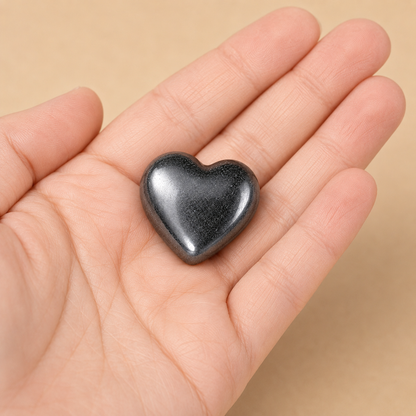Hematite Heart Crystal, Puffy Mini 1 Inch Pocket Crystal Heart  DestGlow