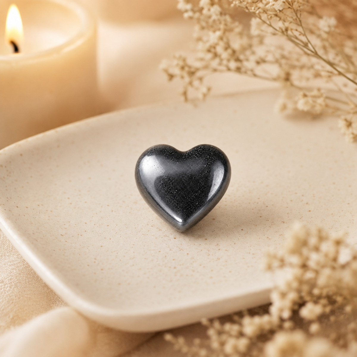 Hematite Heart Crystal, Puffy Mini 1 Inch Pocket Crystal Heart  DestGlow