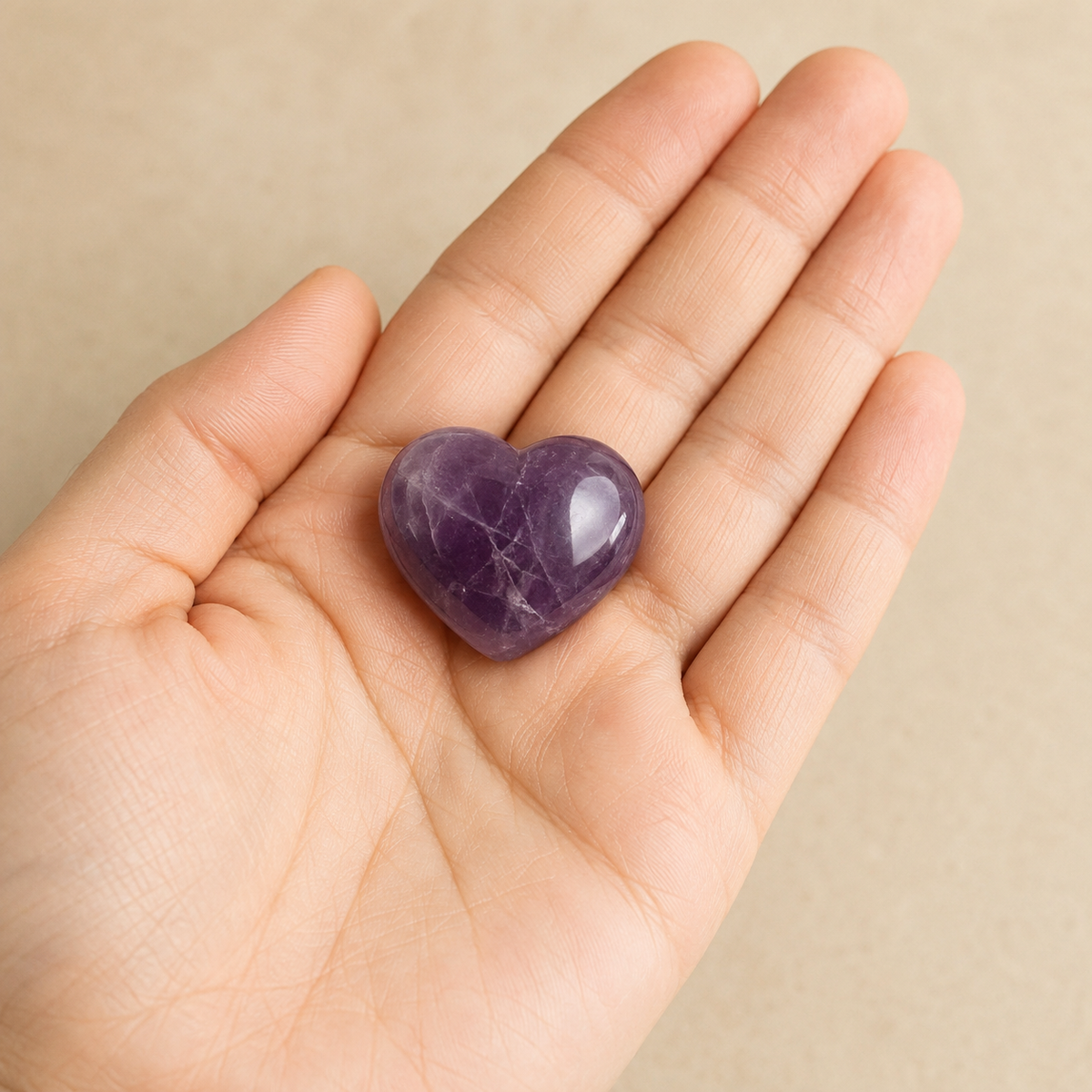 Amethyst Heart Crystal, Puffy Mini 1 Inch Pocket Crystal Heart.  DestGlow