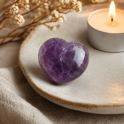 Amethyst Heart Crystal, Puffy Mini 1 Inch Pocket Crystal Heart.