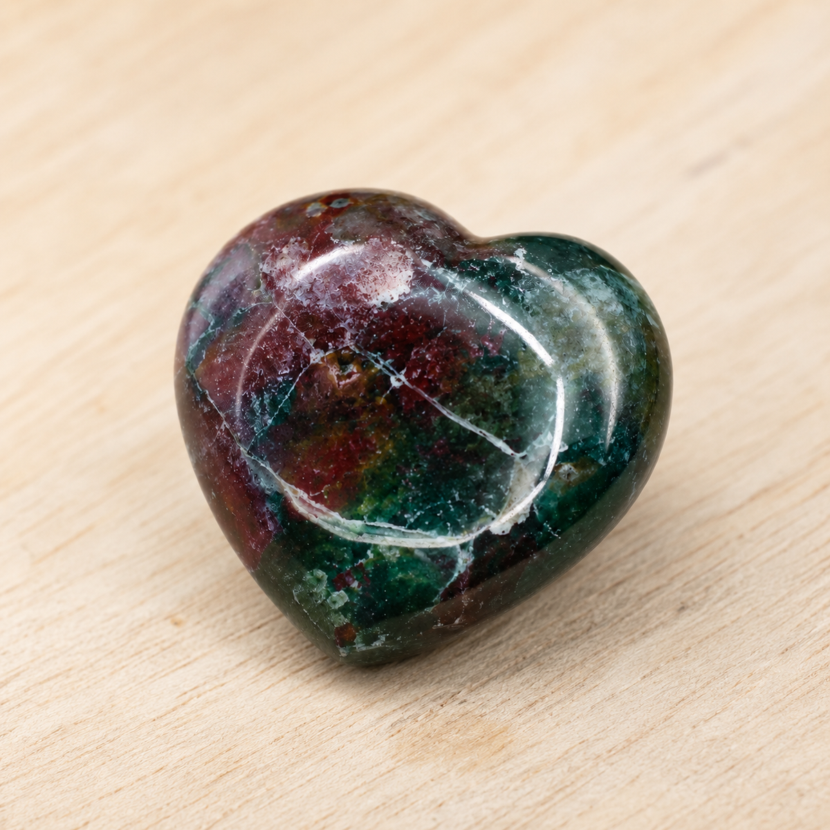Fancy jasper Heart Crystal, Puffy Mini 1 Inch Pocket Crystal Heart
