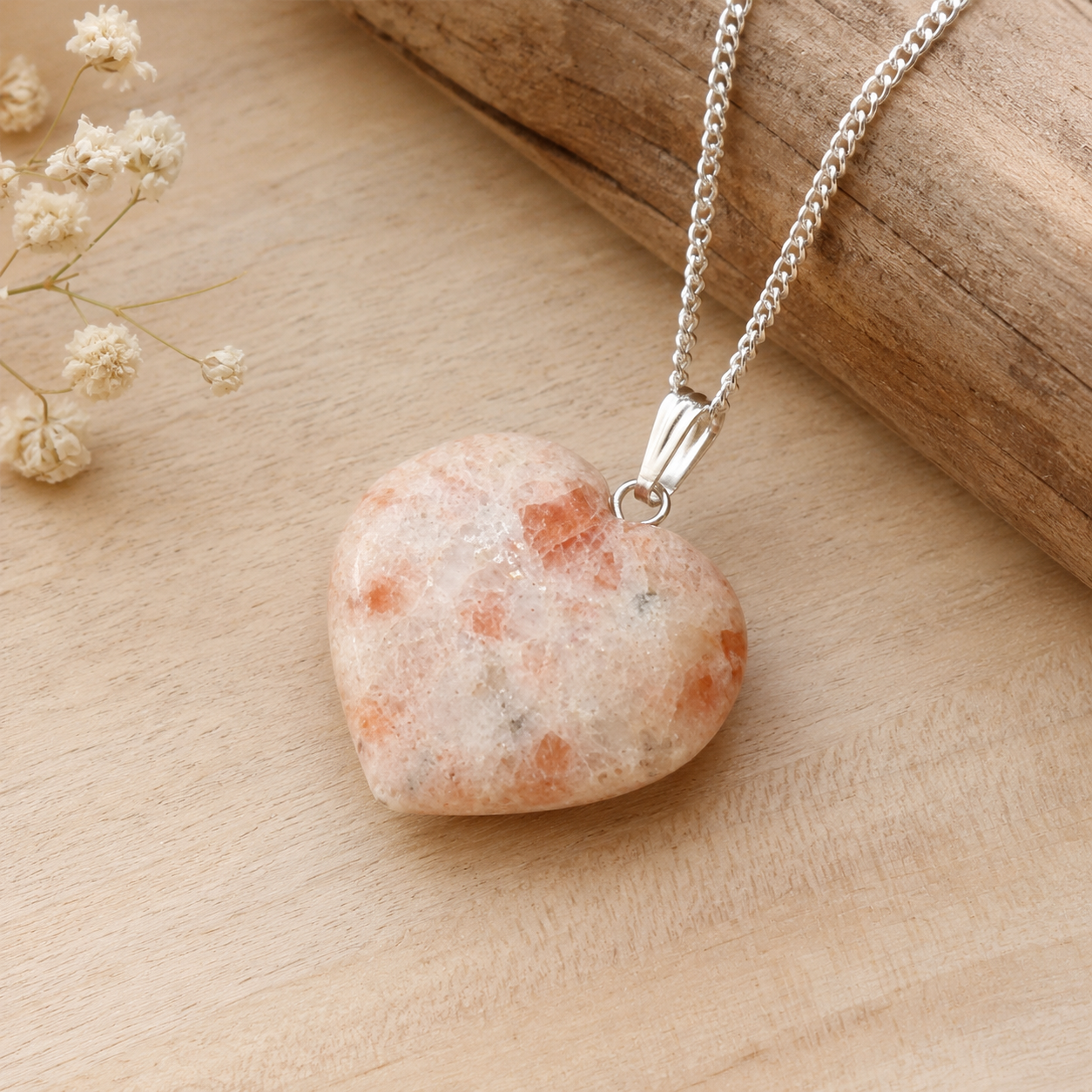 Real Sunstone Crystal Heart Pendant, Genuine Heart Shaped Necklaces  DestGlow