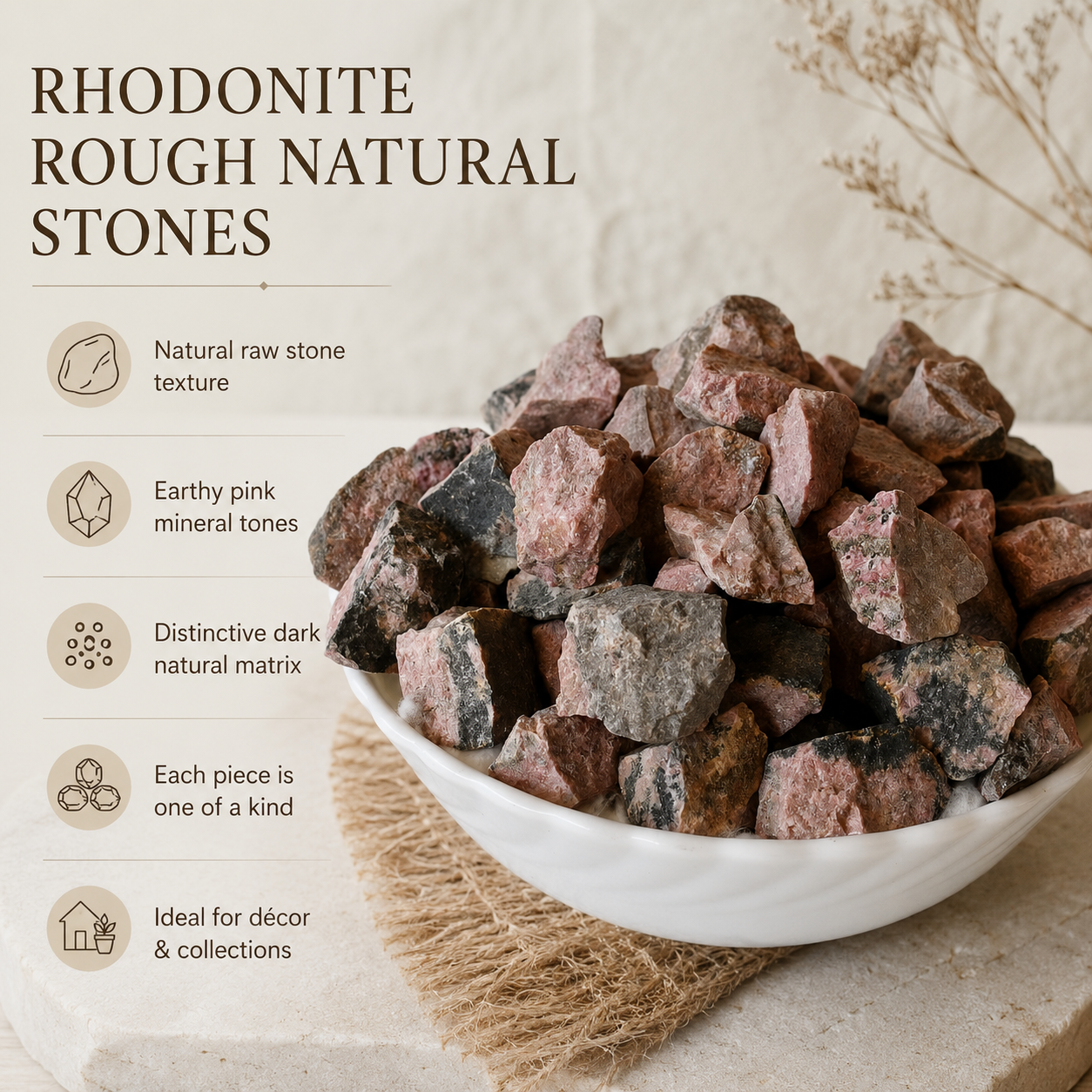 Rhodonite Rough Rocks (Empathy and Generosity)  DestGlow