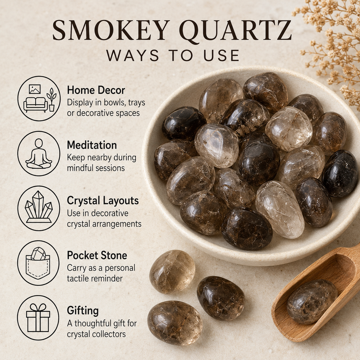 light Smokey Quartz Tumbled Crystals(Sense of Purpose and Purification)  DestGlow