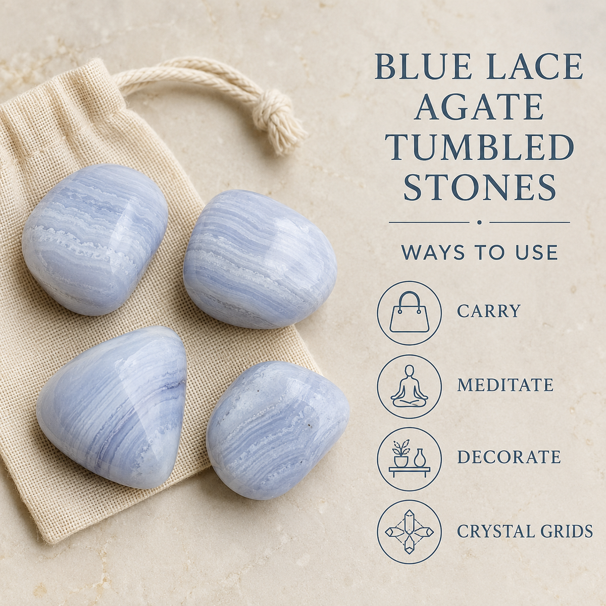 Blue Lace Agate Tumbled Crystals (Trust and Self Discovery)  DestGlow