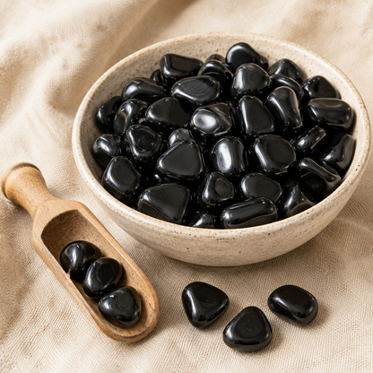 Black Obsidian Tumbled Crystals (Grounding and Transformation)  DestGlow