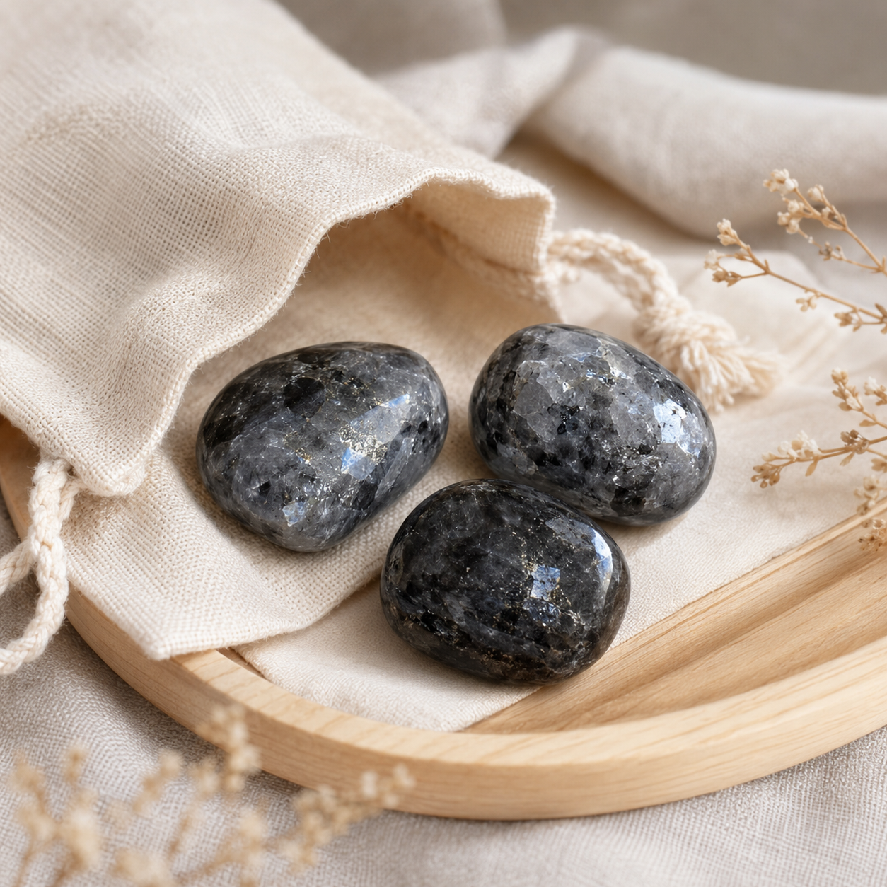 Larvikite Tumbled Crystals (Manifestation and Knowledge)  DestGlow