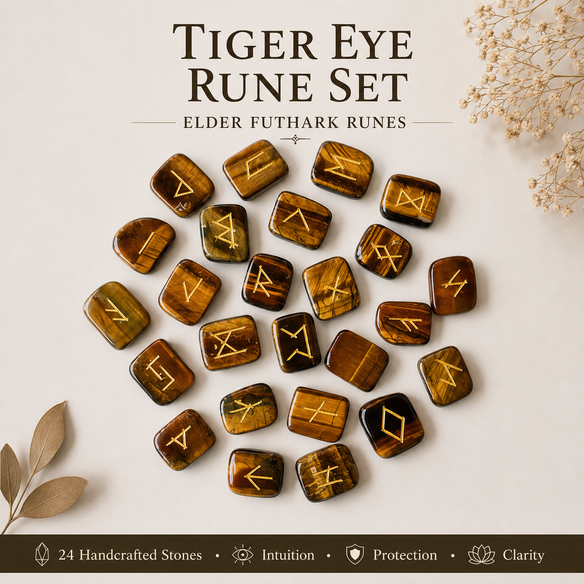 Tiger Eye Rune Set  (Creativity  and Longevity)  DestGlow