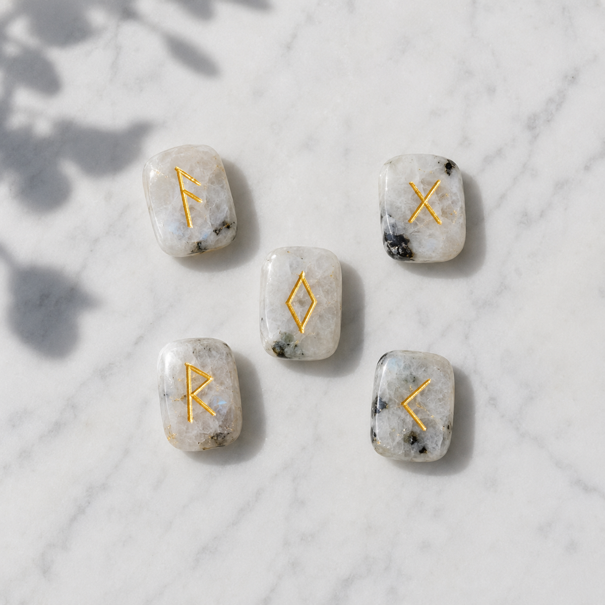 Rainbow Moonstone Rune Set  (Growth  and Stress Relief)
