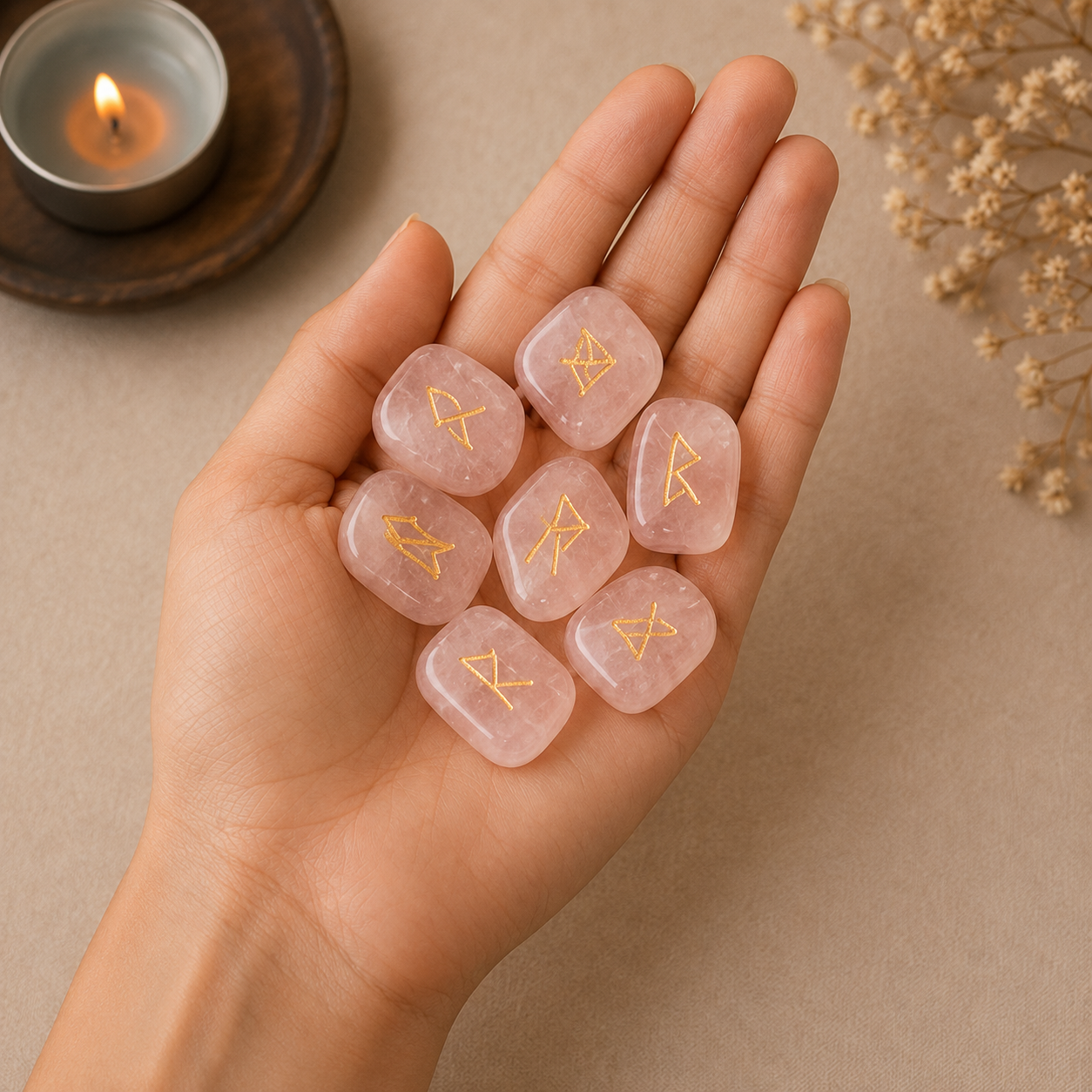 Rose Quartz Rune Set (Calming And Patience and Empathy)  DestGlow